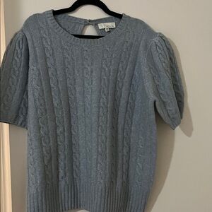 Pinch Powder Blue Cable-Knit Short Sleeve Sweater